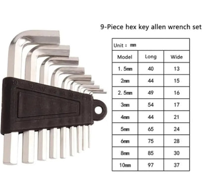 Allen Key Set - 9 Pcs - CRV - Short - Hex - (1.5 -10 Mm)