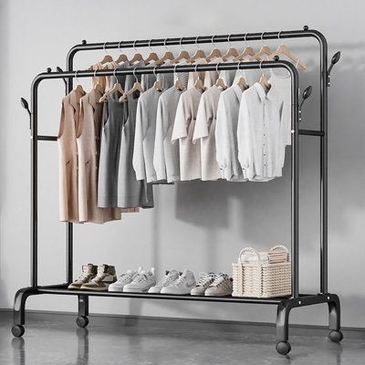 MULTIPURPOSE HANGER DOUBLE POLE CLOTH RACK (140X68x38cm) with WHEEL - YP-606 ( BIG )