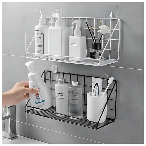 WALL ADHESIVE BATHROOM STORAGE SHELF, RECTANGULAR WIRE MESH STORAGE ORGANIZER, KITCHEN SPICE RACK