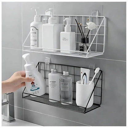 WALL ADHESIVE BATHROOM STORAGE SHELF, RECTANGULAR WIRE MESH STORAGE ORGANIZER, KITCHEN SPICE RACK