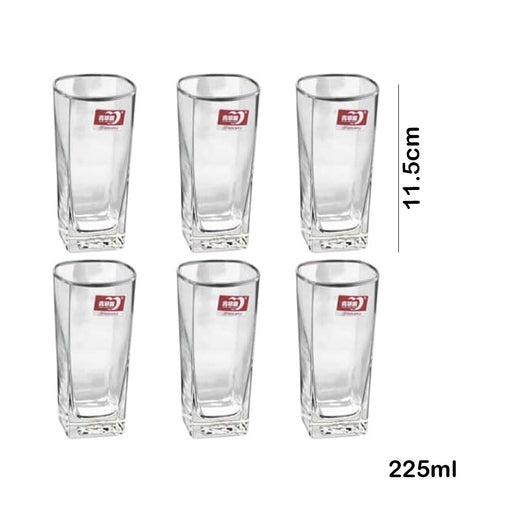 6Pcs Water Glasses Square Base Drinking Glass Set (Red Cherry)