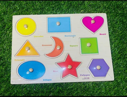 Kid's Shapes Puzzle - 9 Symbols with Knob | Non-Toxic Wooden | Colorful Toys for Children