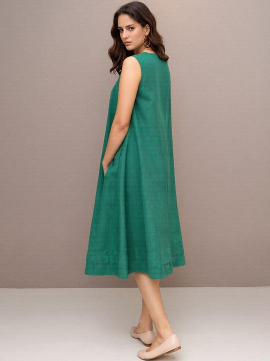 Round Neck a-Line Midi Dresses