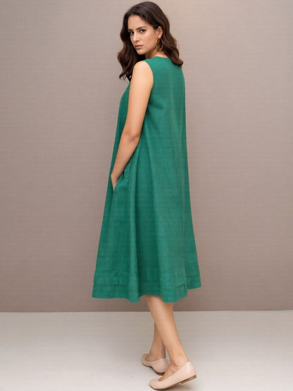 Round Neck a-Line Midi Dresses