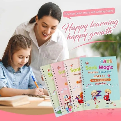 4Pcs Magic Practice Copybooks with Pen, Reusable English Calligraphy Writing Books SMT
