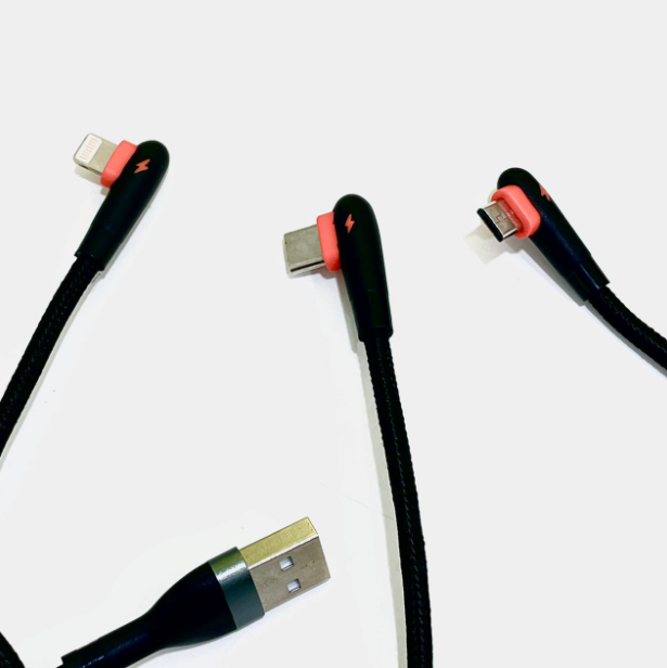 LDNIO Gaming 90°Angle Elbow Nylon Braided Data Cable – 1 Meter 2.4A (IP /Micro /Type C)