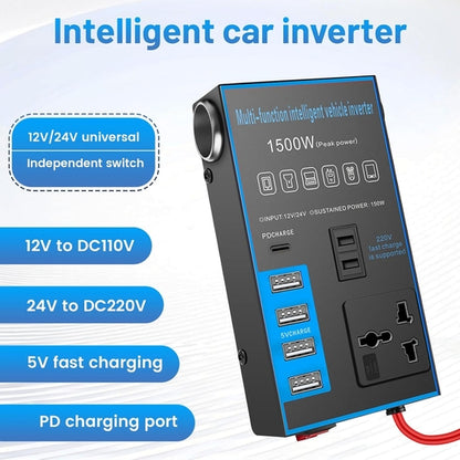 1500W Car Power Inverter 12V/24V to AC Converter – USB & USB-C Fast Charging, Universal Car Charger