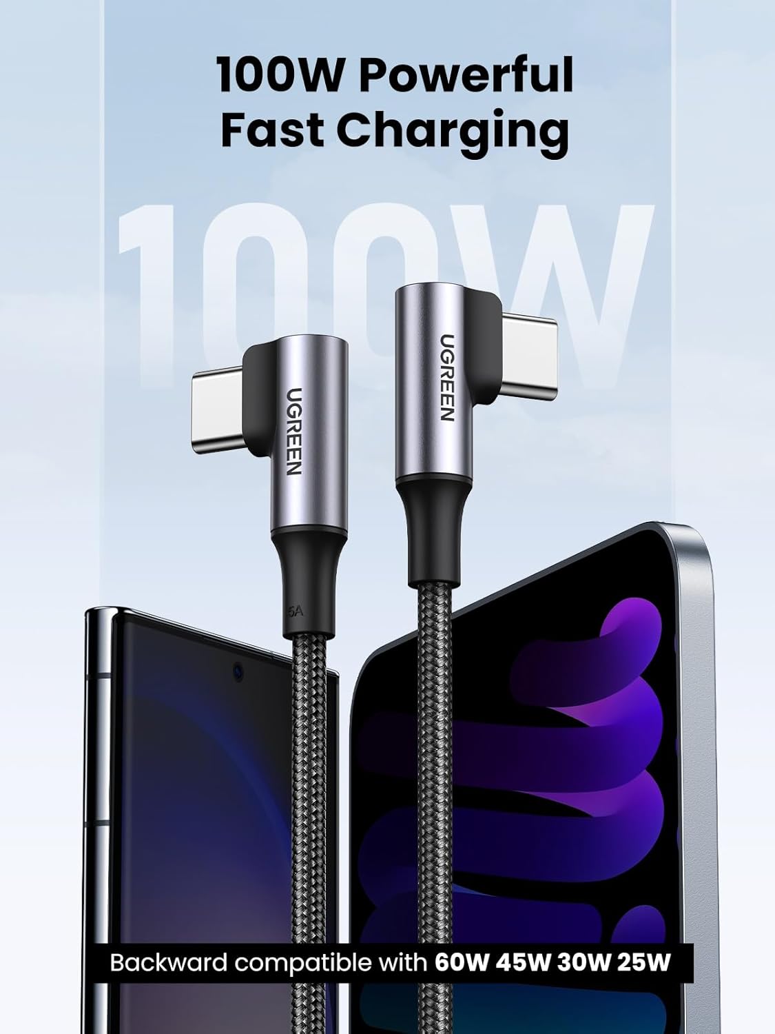 UGREEN 100W USB C to USB C Cable, 90 Degree Type C Cable -1M