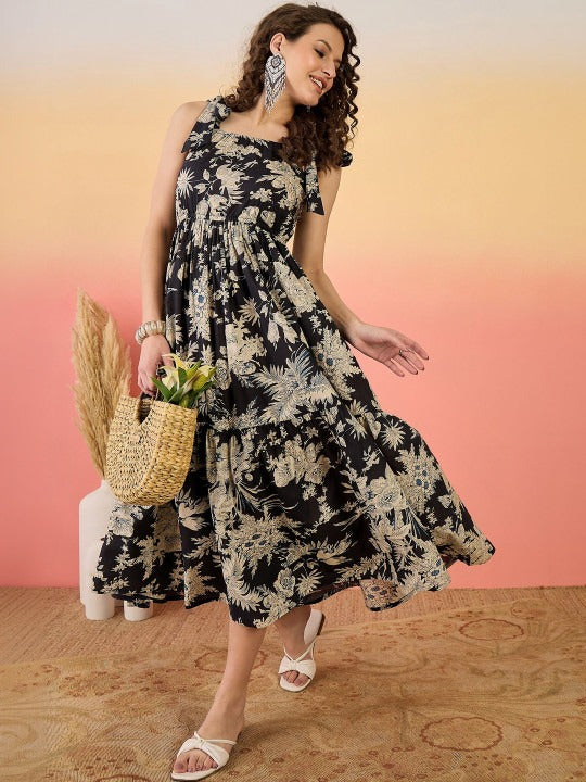 Floral Print Fit & Flare Midi Dress