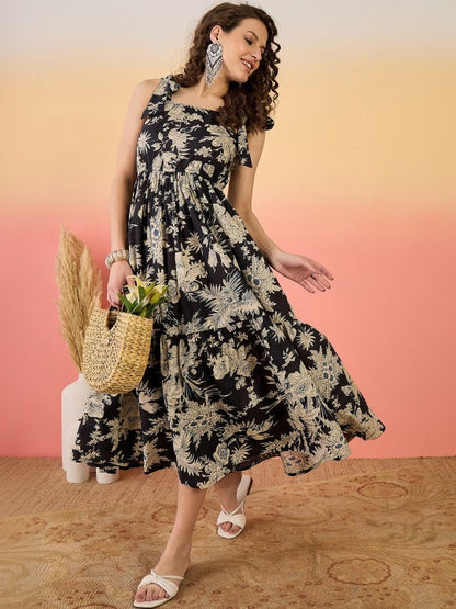 Floral Print Fit & Flare Midi Dress