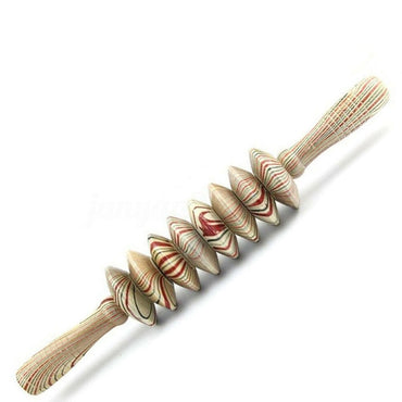 Skin-Friendly Fascia Massager Stick Masage Anti-Slip Handle Wood Grooved Gear