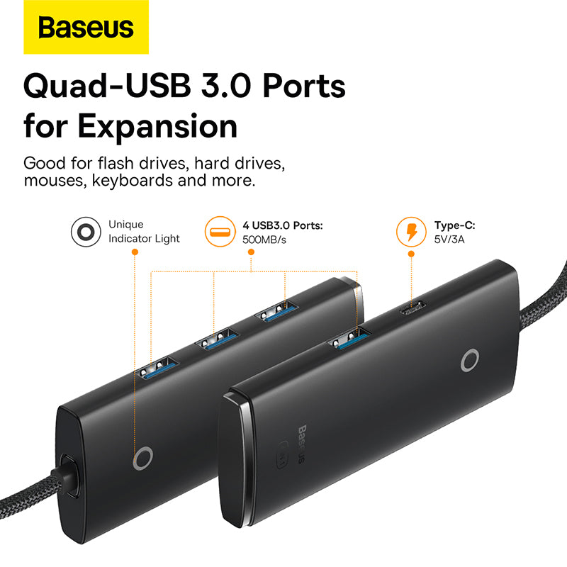 Baseus Airjoy Lite Series HUB Adapter USB-A  to 4x USB 3.0 cable 100cm