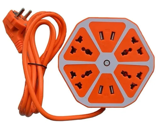 Universal Hexagon Extension Board with 4 USB Ports & 4 Multi-Purpose Sockets for Home, Office