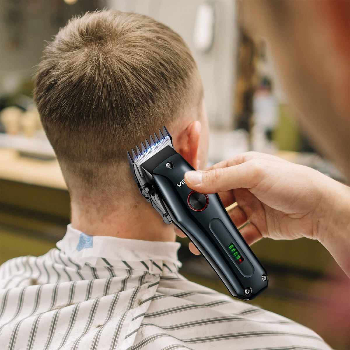 VGR V-969 Professional Salon Series Hair Clipper - 180 Minutes Runtime, Turbo Function, 1200mAh Lithium Battery, LED Display, USB Charging, Cord/Cordless, 4 Guide Combs & Precision Trimming