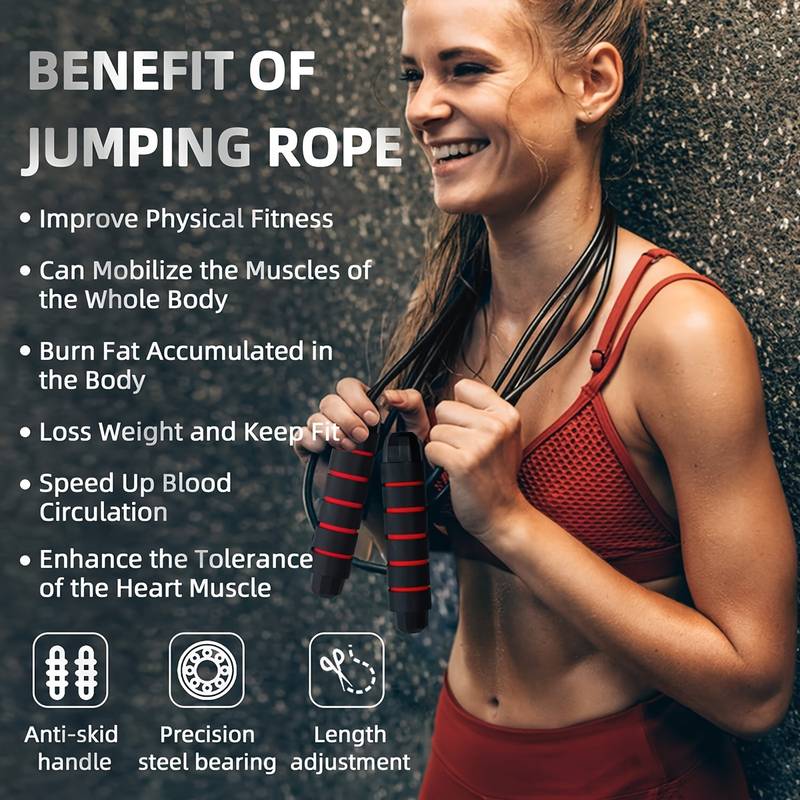 Skipping Rope Tangle-Free with Ball Bearings Rapid Speed Jump Rope Cable and 6” Memory Foam Handles