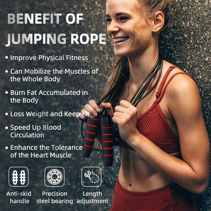 Skipping Rope Tangle-Free with Ball Bearings Rapid Speed Jump Rope Cable and 6” Memory Foam Handles