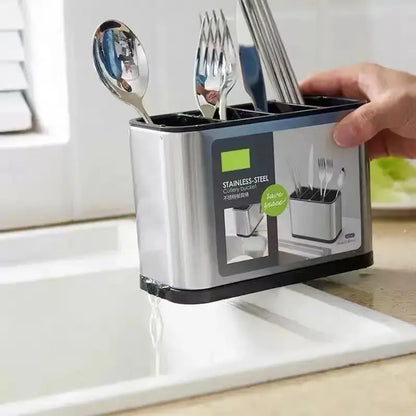 Stainless Steel Cutlery & Utensil Holder | Multi-Purpose Spoon, Fork & Knife Organizer