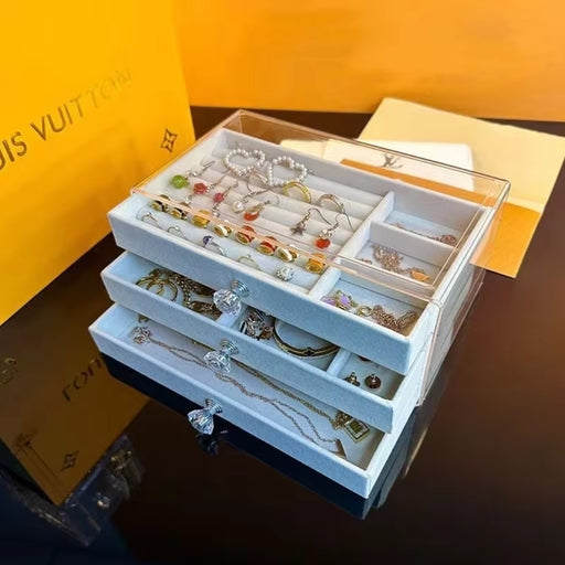 1Pc Deluxe Crystal-Clear Acrylic 3-Layer/1Layer Drawer Jewelry Storage Box - Organize Earrings, Ring