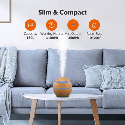 USB 200Ml Ultrasonic Cool Mist Humidifier & Aroma Diffuser – Wood Grain Mini Air Mist Sprayer