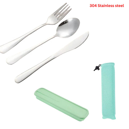 5Pcs Stainless Steel Spoon Fork Table Knife with Pouch