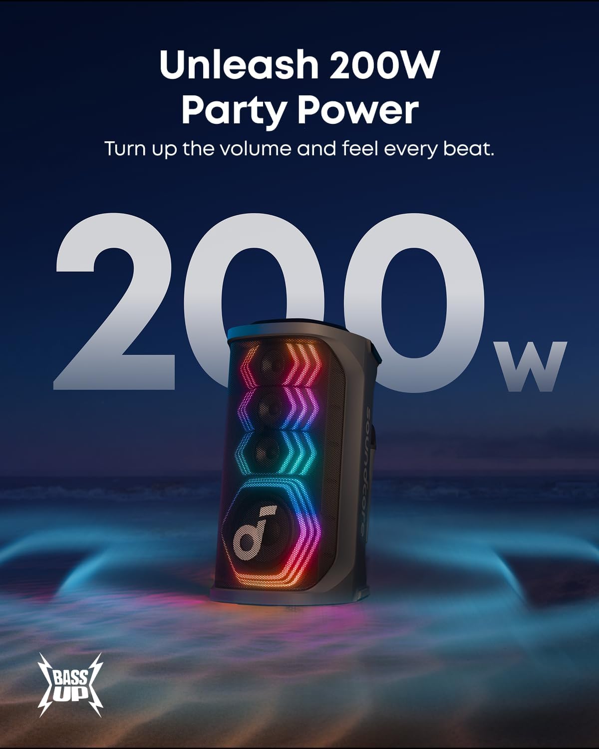 Anker Soundcore Rave 3S AI Party Speaker with 2 Wireless Microphones, 200W Sound, AI Vocal Removal, Reverb, Light Show, 12H Playtime
