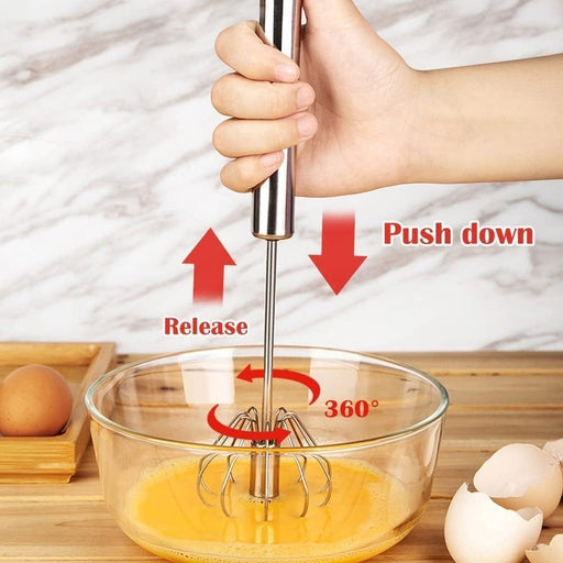 10 Inch Hand Push Whisk,Semi-Auto Egg Whisk Hand Push Press Whisk Rotating Push Mixer Milk Frother