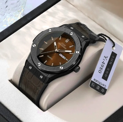 LOUIS CLARKE Men's Waterproof Quartz Watch - Luminous Date/Week Silicone Strap