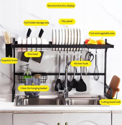 2 Tier Kitchen Over Sink Rack - Stainless Steel Dish Drying Storage Rack 85Cm