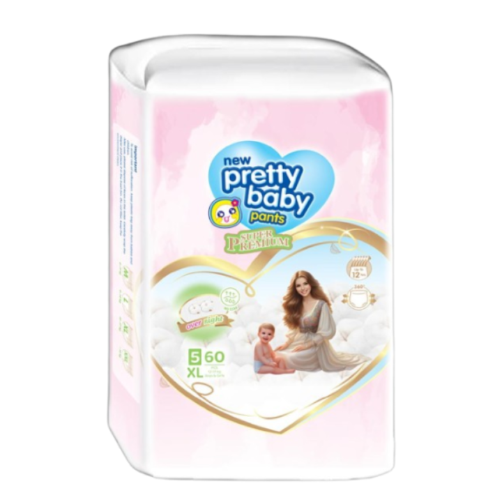 Pretty Baby Pants Diapers | Over Night 12 Hour | XL 60 Pcs