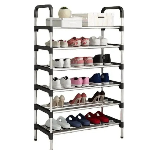 Multi-Tier Steel Shoe Rack Organizer, Space-Saving Adjustable Storage Stand Black