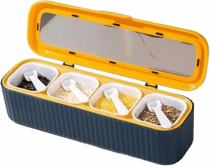 4-In-1 Spice Box with 4 Compartments, Lids & Spoons