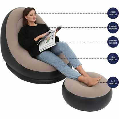 Inflatable Lounge Chair with Footrest, Portable Inflatable Seats, Flocked Sofa, Inflatable Chair