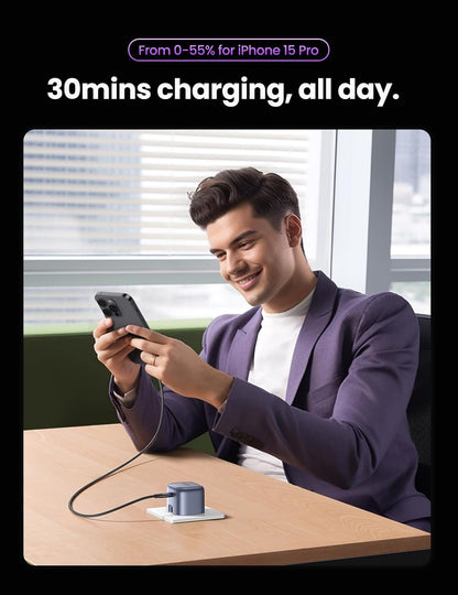 UGREEN 25114 USB C Charger Plug 30W Nexode PD 3.0 Foldable GaN Charger with 1m USB C Cable Compatible with iPhone 16/15/15 Pro Max/15 Pro/14/13 Series, iPad Pro/Air, Galaxy S24/S23, Pixel 9/8/7/6, etc