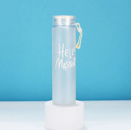Glass Water Bottle Color Hello Master with Handle