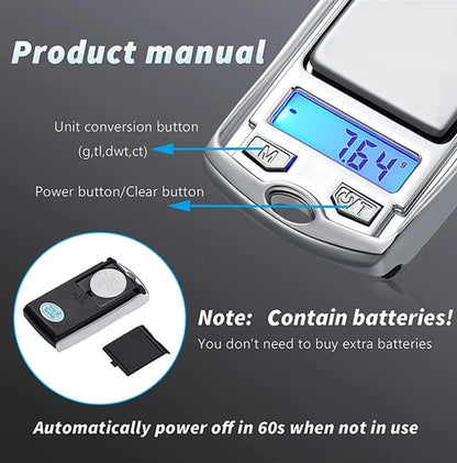 Ultra-Precision Portable Digital Scale 0.01G-200G Accuracy, Compact Pocket Design for Jewelry & Tea