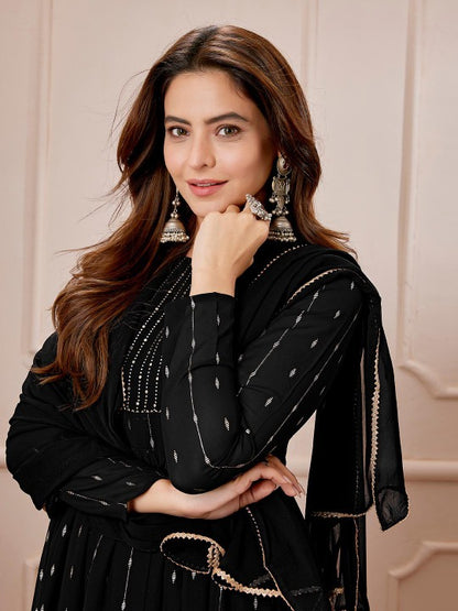 Women's Black Georgette Foil Printed Anarkali Kurta with Palazzo Set