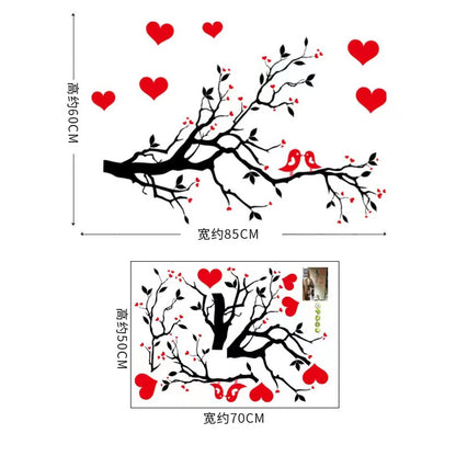 Red Heart Birds Tree Branch Wall decoration stickers room wallpaper bedroom nursery kids room Home decoration Wall Stickers