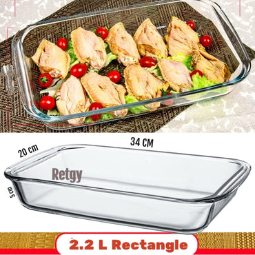 Home Glass Rectangular Borosilicate Baking Dish - Microwave Safe 2.2L