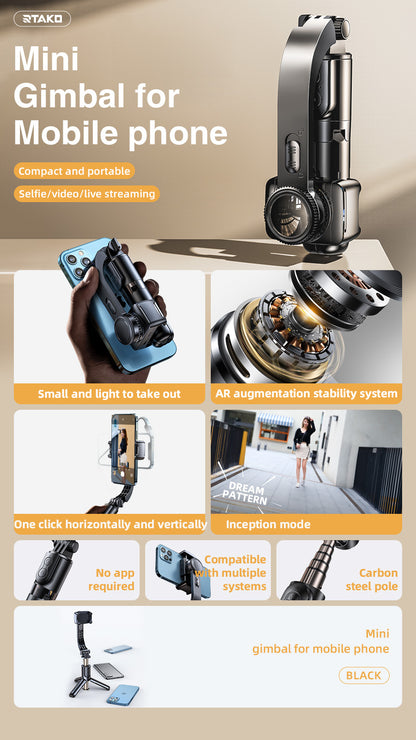 Rtako L08 Mini Anti-shake Electric Gimbal Stabilizer - Ultra-Compact Design: Lightweight and easy to carry, making it ideal for travel and daily use