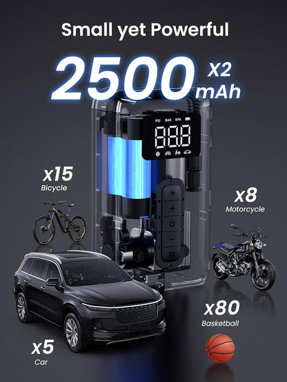 UGREEN Tire Inflator Portable Cordless Electric Air Pump 150PSI Auto-Off Tire Pump with LED Light Digital Gauge for Accurate Pressure Readings for Cars, Motorcycles, Balls, All Bicycles, etc
