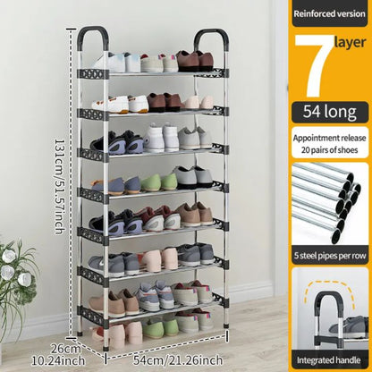 7-Layer Metal Shoe Rack Stand: Heavy-Duty 5-Pipe Design for Entryway & Home Storage