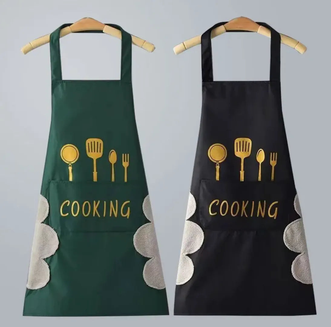 Waterproof & Oil-Proof Kitchen Cooking Apron | Adjustable Unisex Apron with Hand-Wiping Towels