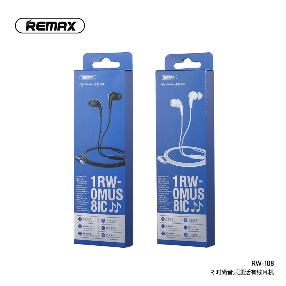 Remax RW-108 High Quality In-Ear Wired Music Earphone Stereo for Mobile Earphone