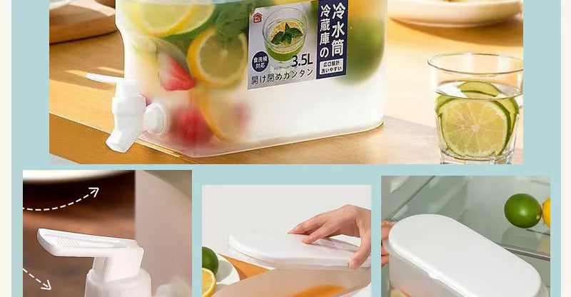 3.5L Fridge Beverage Dispenser with Faucet: Leakproof Cold Drink & Juice Bucket