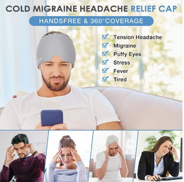 Reusable Migraine Ice Head Wrap & Headache Relief Cap | Grey Cold Compress Therapy Mask