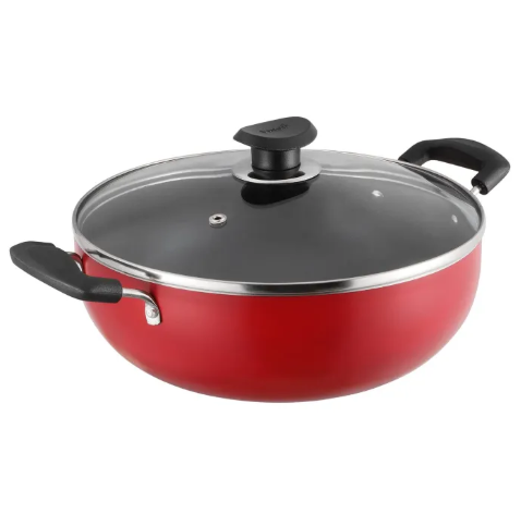 Non Stick 24 Cm Deep Kadai Pans with Glass Lid
