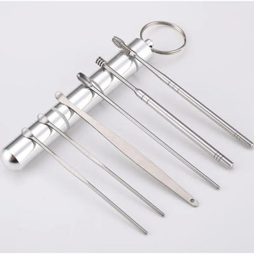 Ear Digging Spoon Set Spiral Ear Picking Cleaning 6 Piece Ear Set Stainless Steel Ear Spoon Tool Set