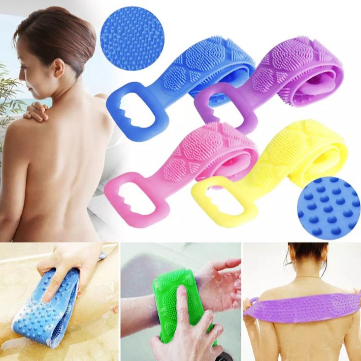 Silicone Back Scrubber Bath Shower Silicone Body Massage Brush Silicone Bath Towel Exfoliating Body Brush Belt Cleaning Shower Strap / Double-Sided Washing Towel Scrubber