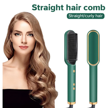 2-In-1 Hair Straightener Brush & Curler | Anti-Scald Hot Comb with 5 Temp Settings