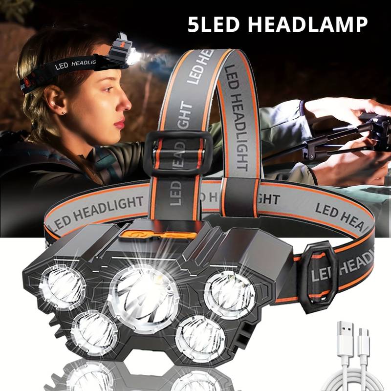 T21 5LED with Built-in 18650 Battery USB Rechargeable Portable Flashlight Lantern Headlamp Outdoor